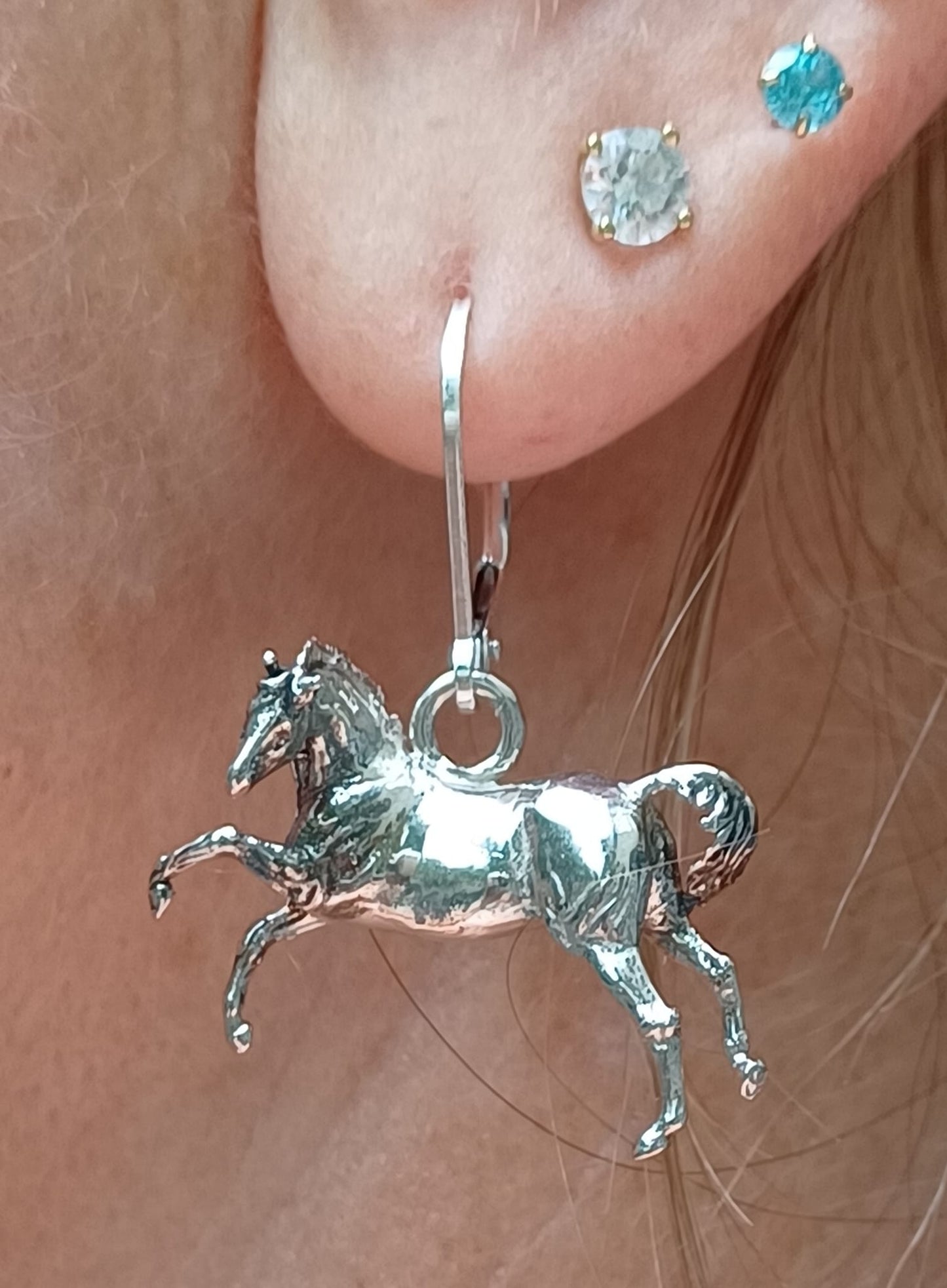 Horse sterling silver earrings lever back mini sculpture