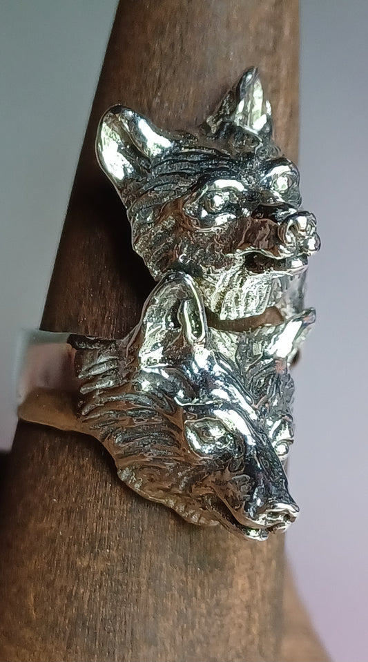 Wolves wrap ring size 8.5, 9, 10, 10.5 sterling silver unique wolf jewelry Zimmer
