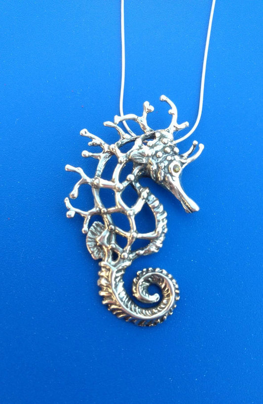 Lage Seahorse pendant  STERLING SILVER and set stones pendant and chain jewelry Zimmer Nautical Marine