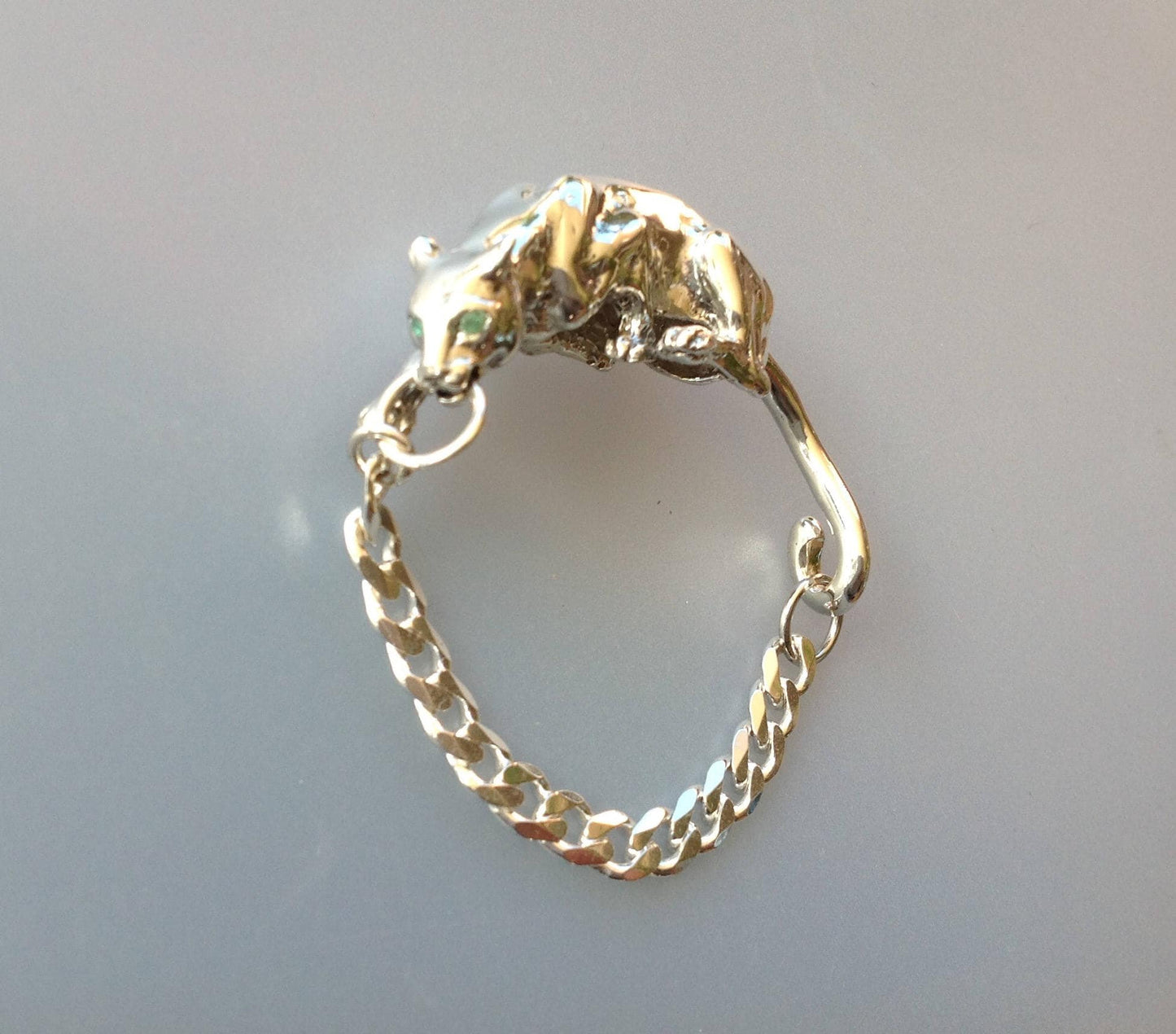 Custom Order crouching  Panther cast in sterling silver sculpture bracelet artist original.