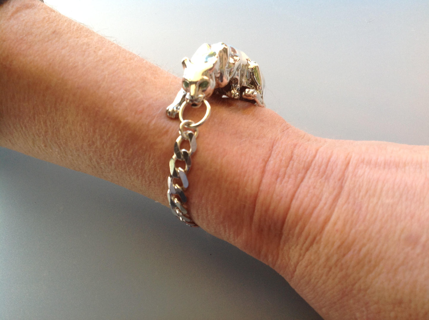 Custom Order crouching  Panther cast in sterling silver sculpture bracelet artist original.