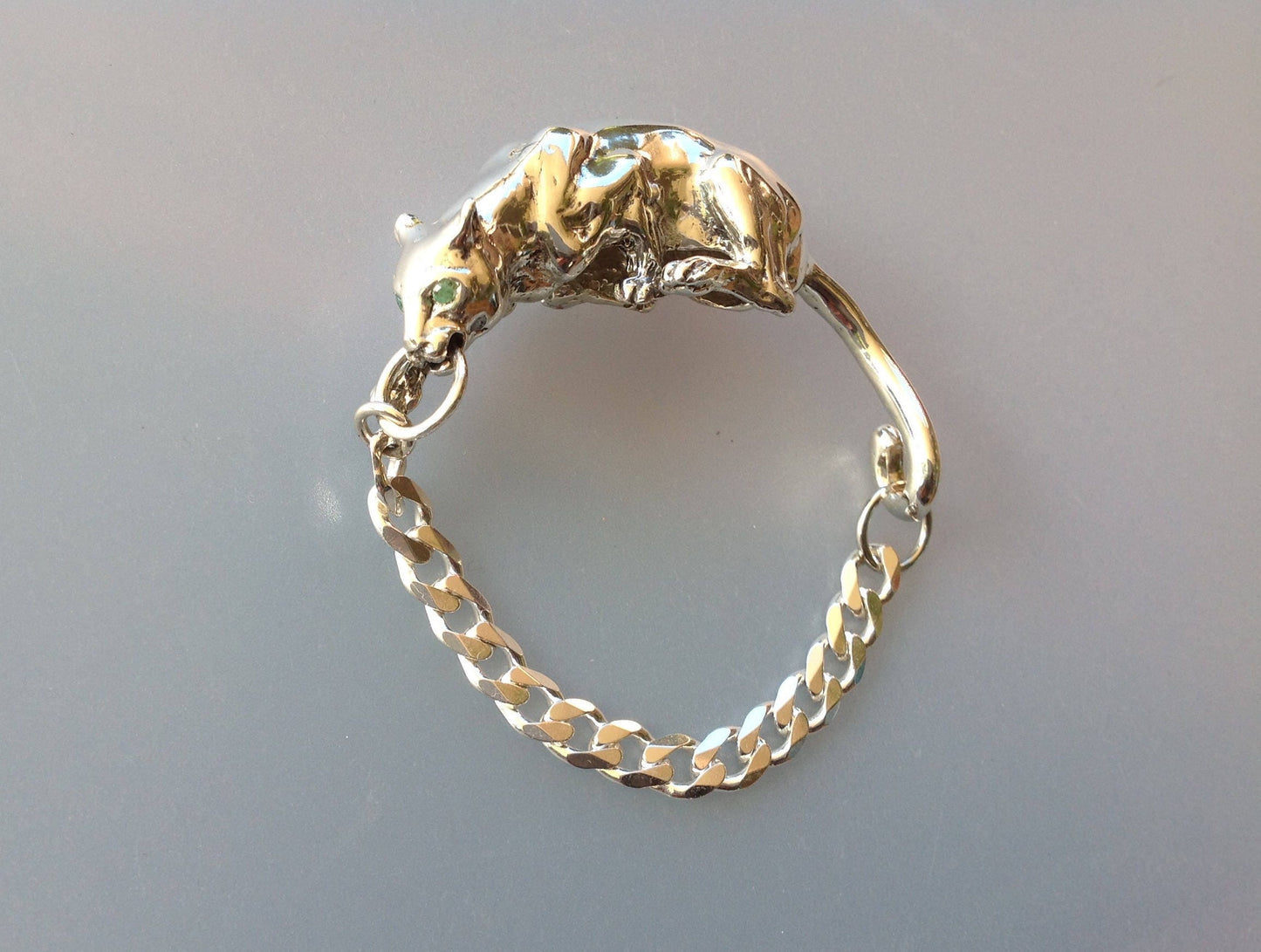 Custom Order crouching  Panther cast in sterling silver sculpture bracelet artist original.