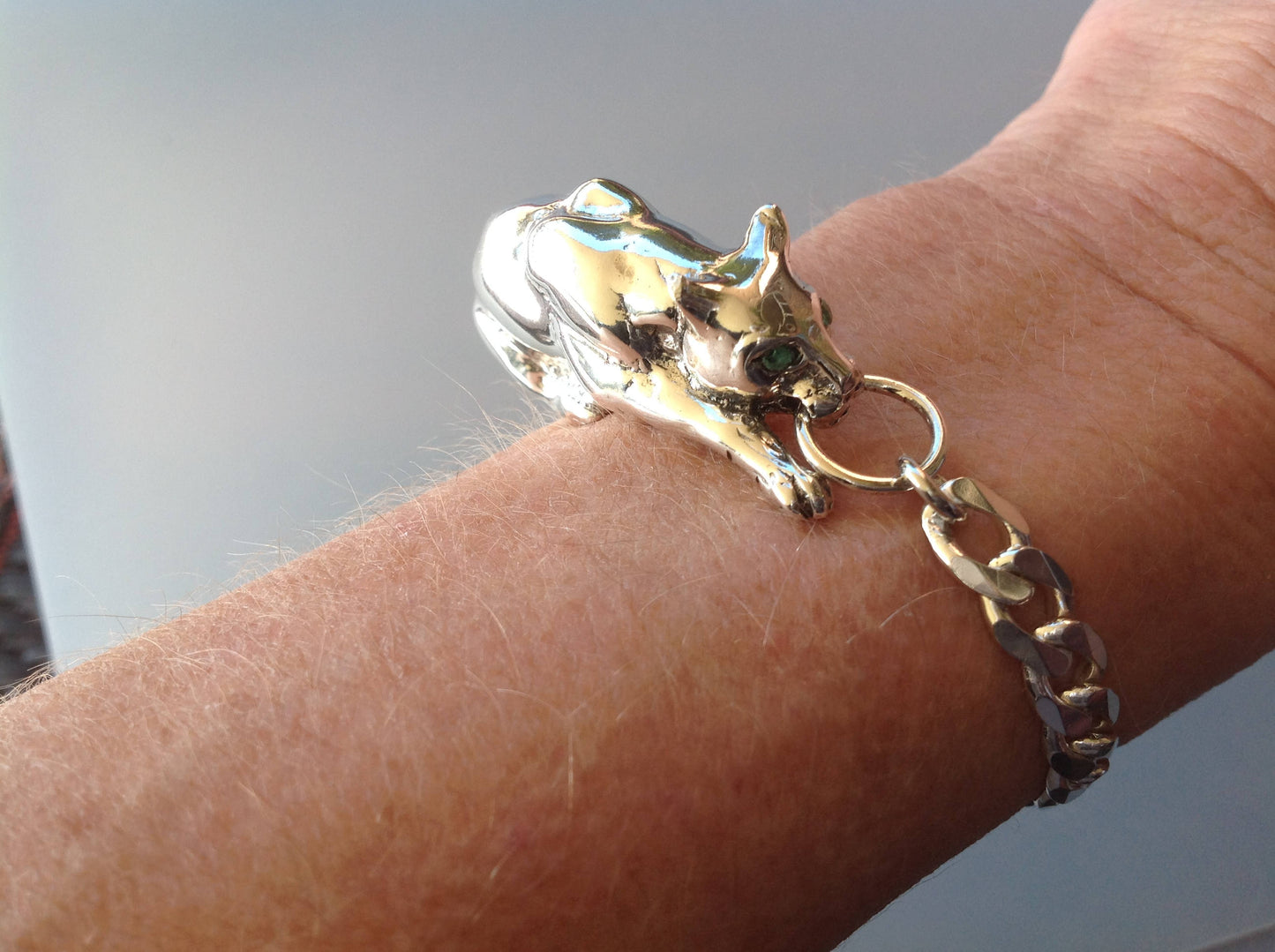 Custom Order crouching  Panther cast in sterling silver sculpture bracelet artist original.
