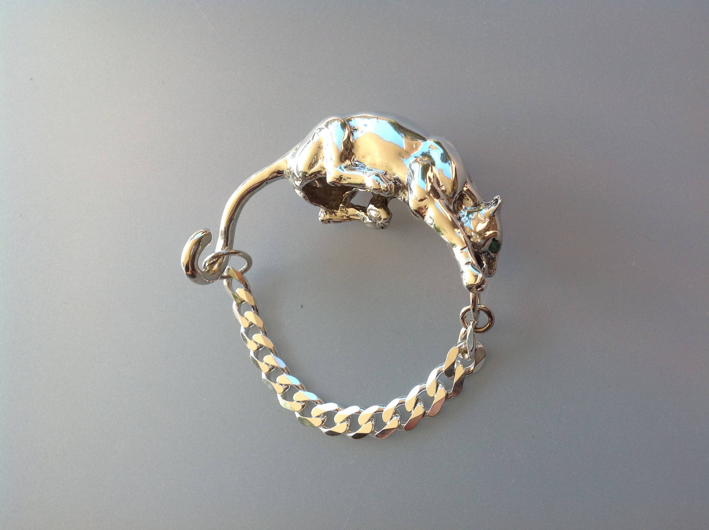 Custom Order crouching  Panther cast in sterling silver sculpture bracelet artist original.