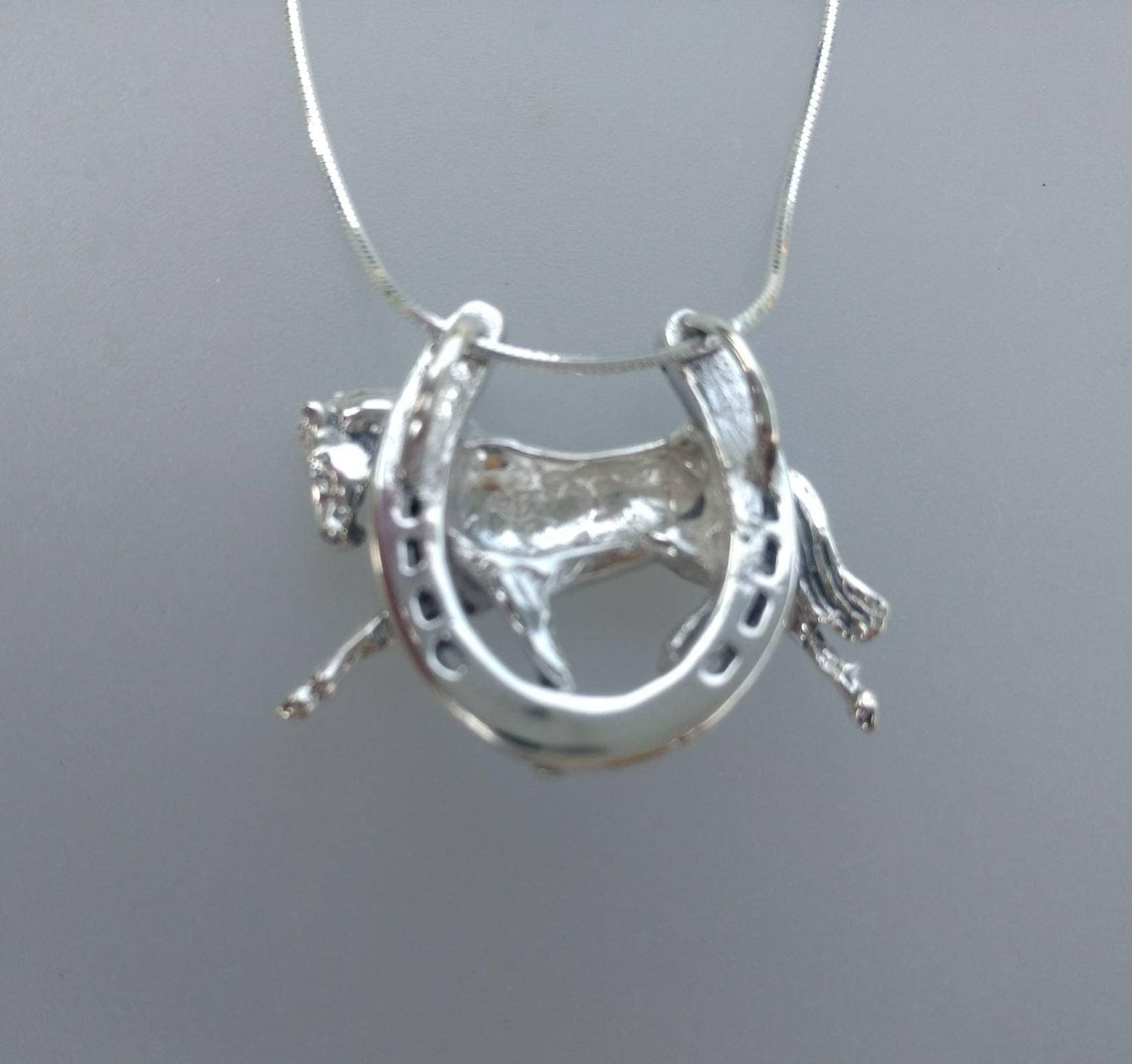 Dressage horse in horseshoe  pendant necklace sterling silver and chain horse jewelry Zimmer