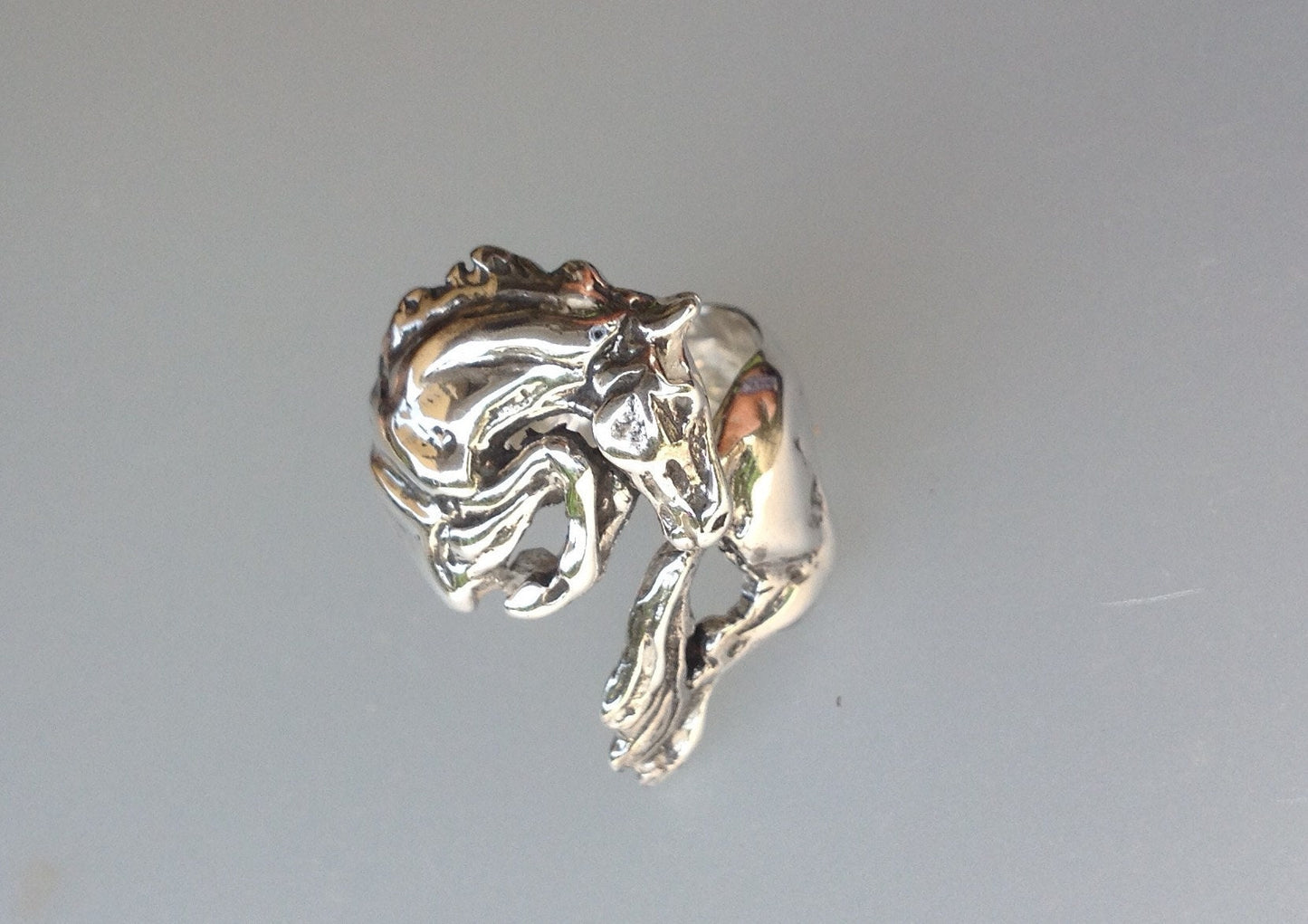 Jumping horse ring sterling silver with stone eye Adjustable Zimmer horse jewelry