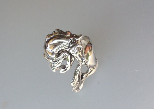 Jumping horse ring sterling silver with stone eye Adjustable  Zimmer horse jewelry