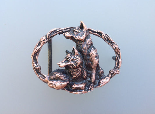 FOX belt buckle Copper ox finish wildlife  jewelry Zimmer sculpture