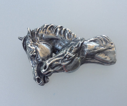 Nuzzling  horses polished pewter pendant for necklace .  Authentic original design Zimmer