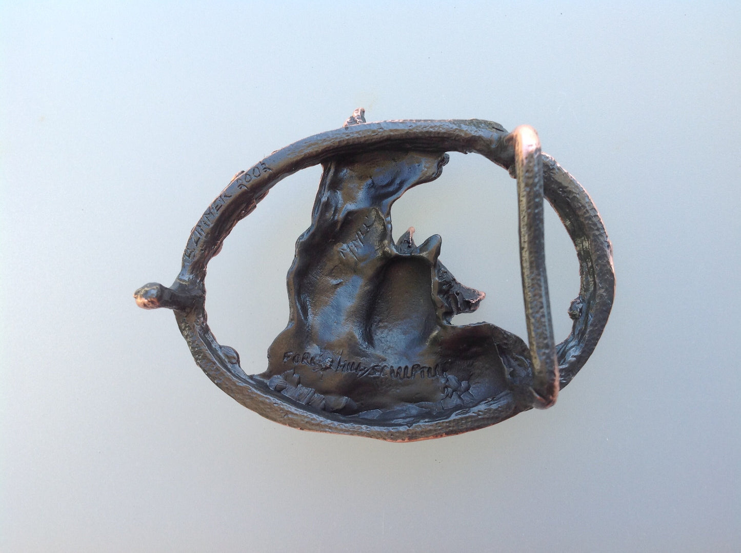 FOX belt buckle Copper ox finish wildlife  jewelry Zimmer sculpture