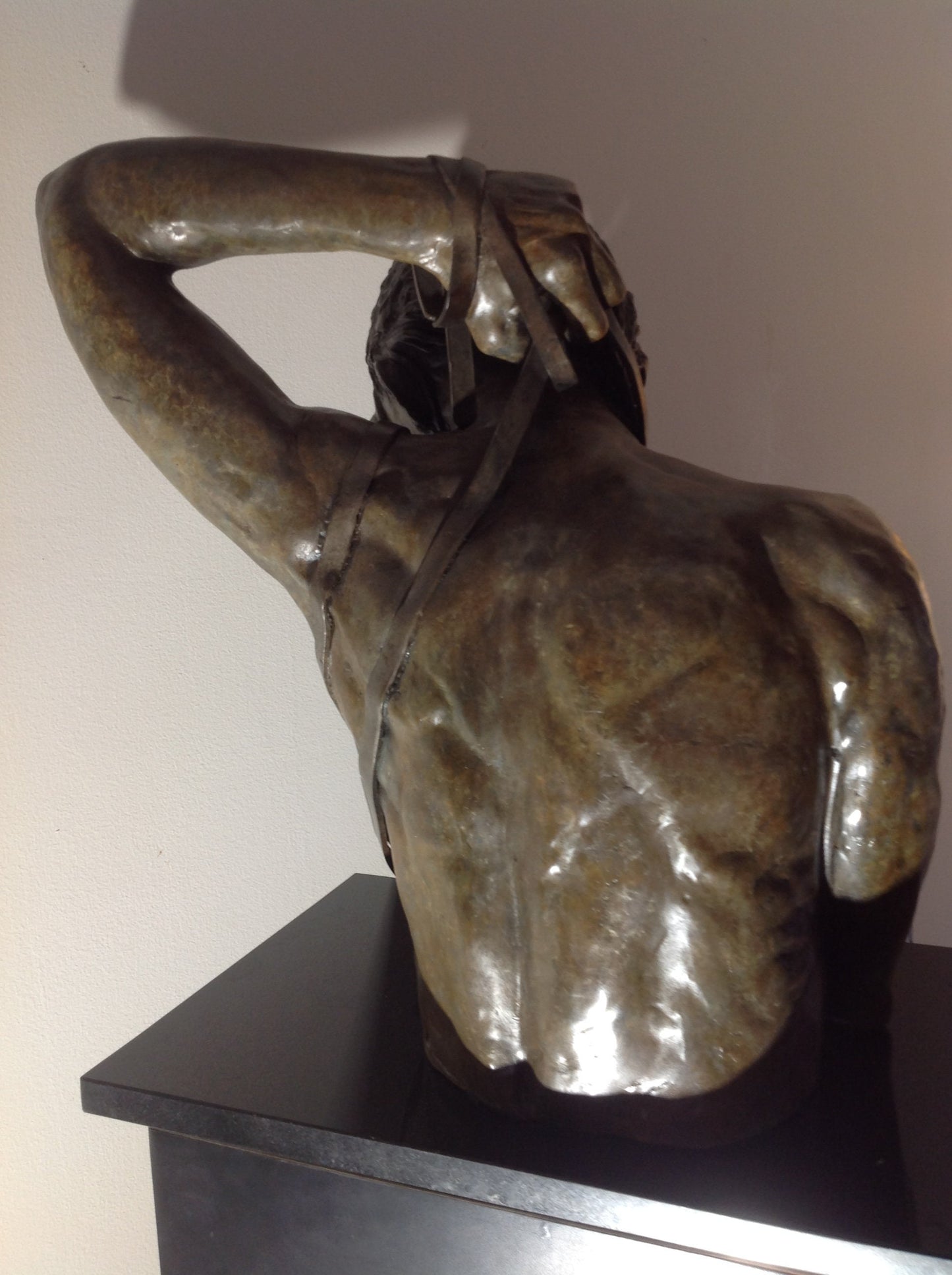 Bronze figurative sculpture. Female nearly life size bronze sculpture. Granite base