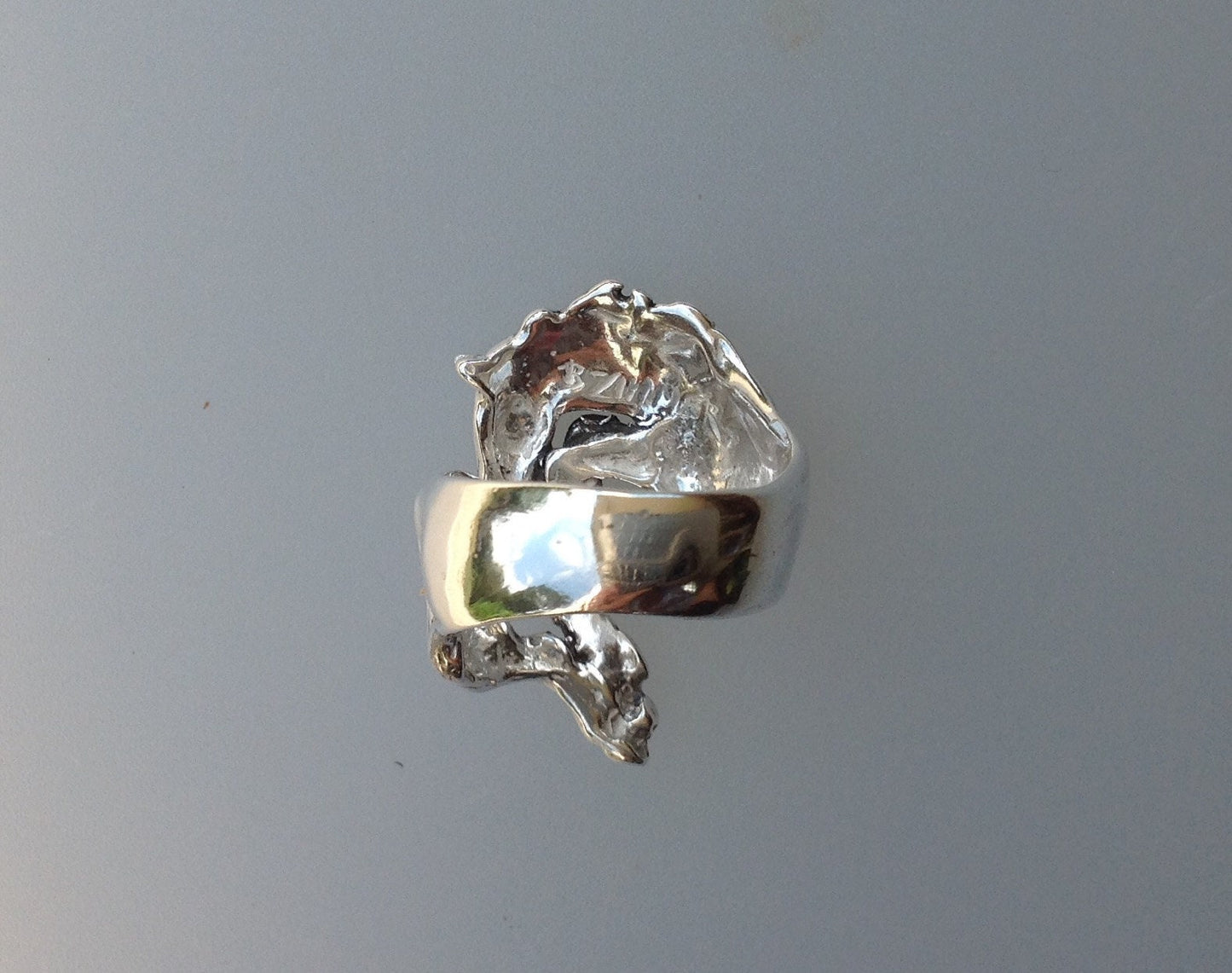 Jumping horse ring sterling silver with stone eye Adjustable Zimmer horse jewelry