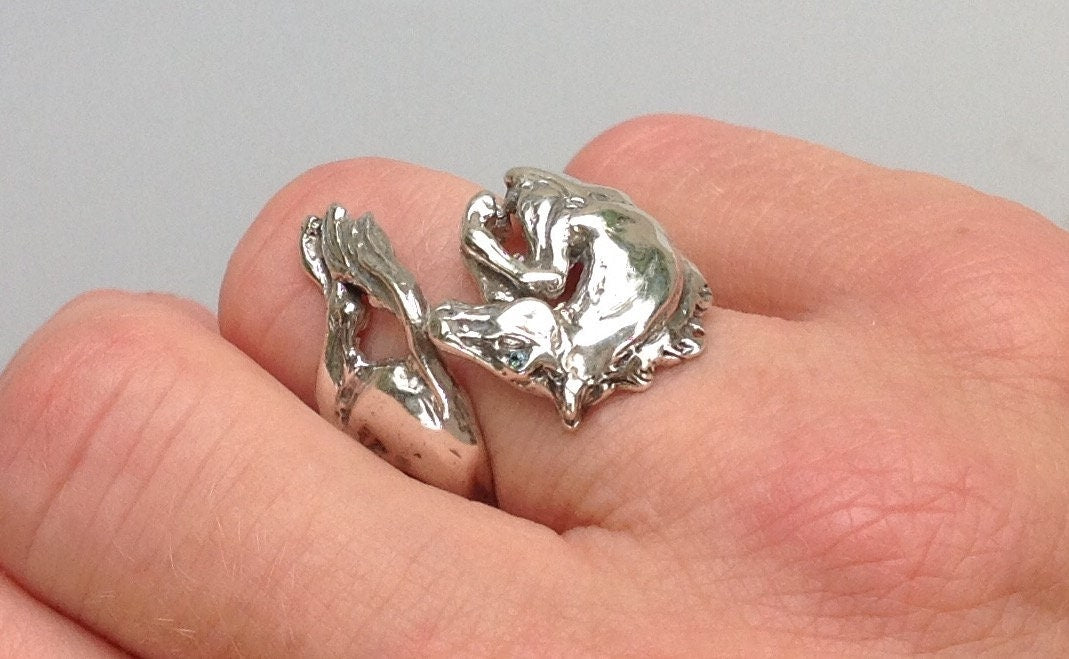 Jumping horse ring sterling silver with stone eye Adjustable Zimmer horse jewelry