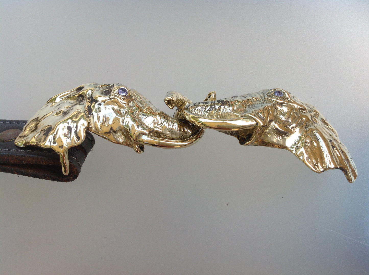 Articulating Elephants belt buckle Sculpture jewelry in bronze NO STONES in eyes.  Zimmer jewelry