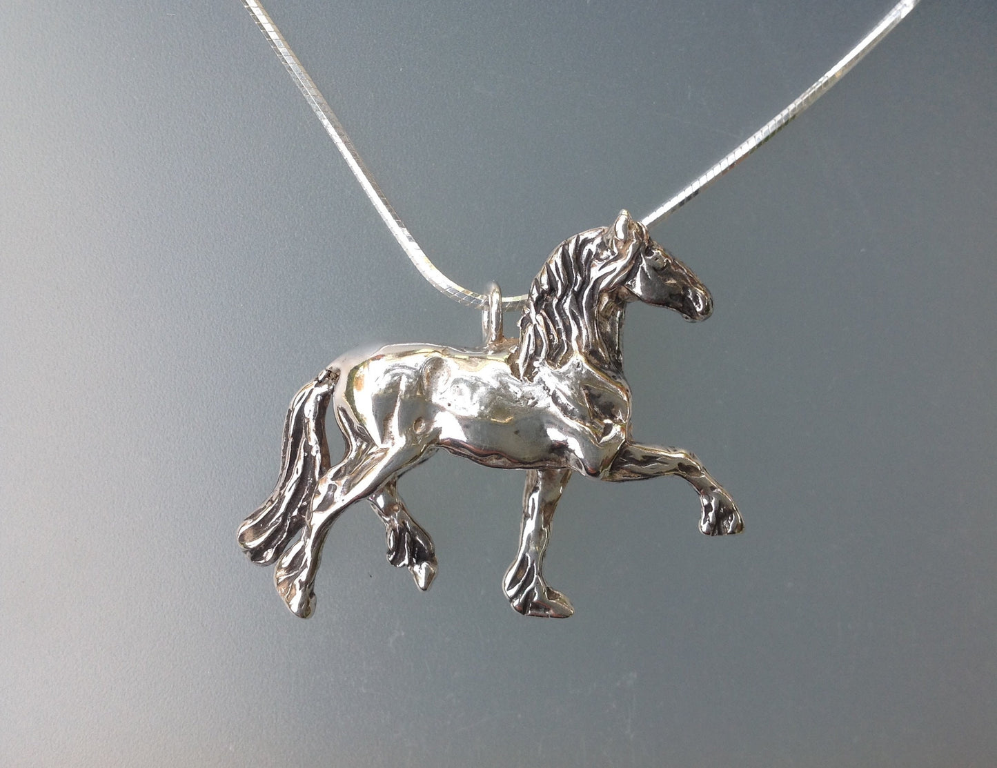 Friesian horse pendant  horse jewelry . Sterling Silver necklace gift  Zimmer