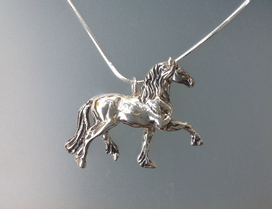 Friesian horse pendant  horse jewelry . Sterling Silver necklace gift  Zimmer