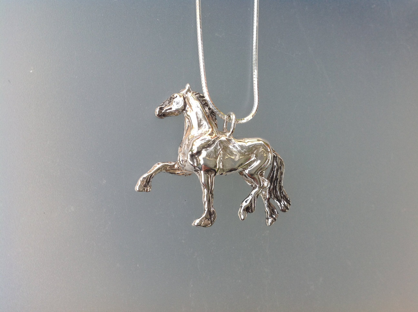 Friesian horse pendant  horse jewelry . SOLID CASTING, 3-Dimensional Sterling Silver necklace gift  Zimmer