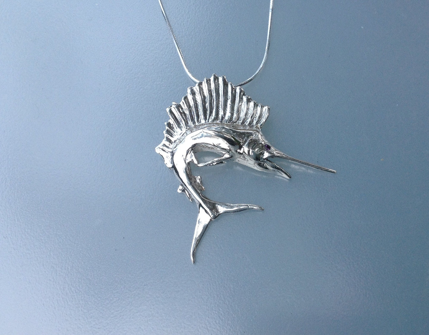 Sailfish large necklace. Grand Slam. Sea life, Ocean fish, jewelry . Sterling Silver necklace gift  Zimmer