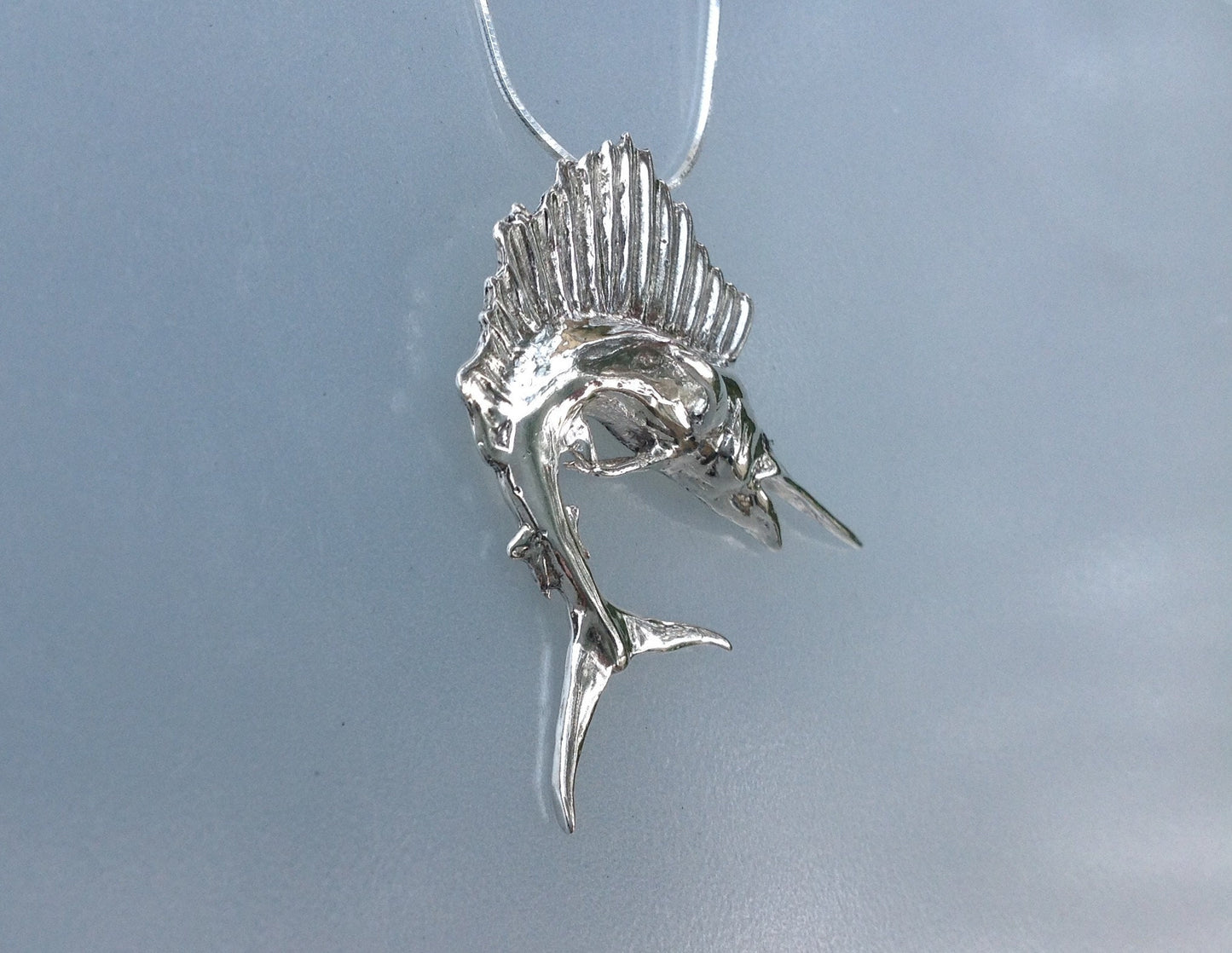 Sailfish large necklace. Grand Slam. Sea life, Ocean fish, jewelry . Sterling Silver necklace gift  Zimmer