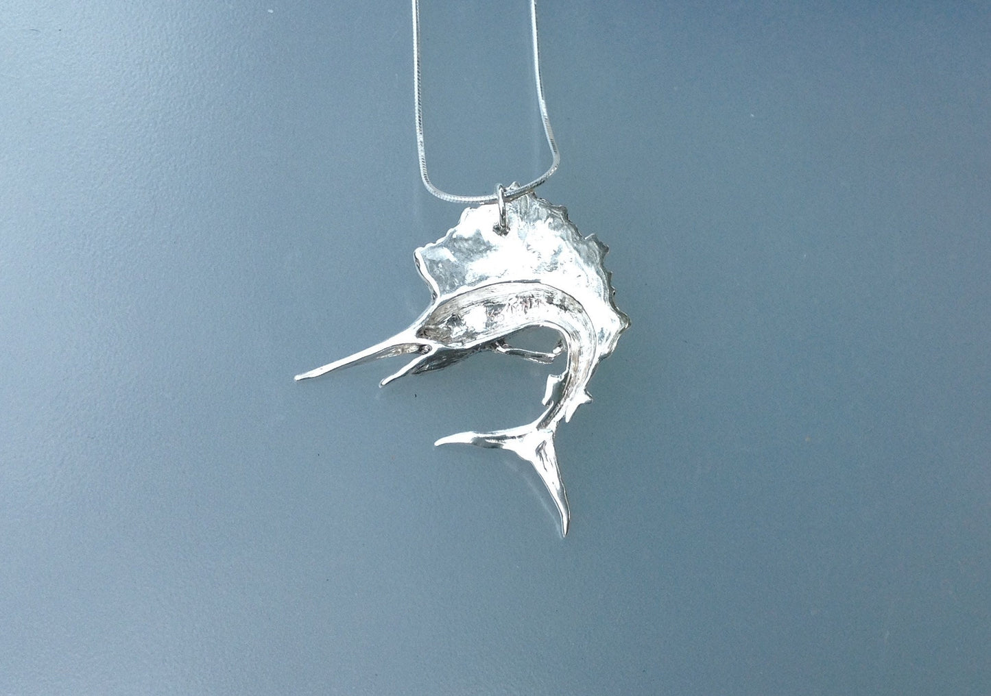 Sailfish large necklace. Grand Slam. Sea life, Ocean fish, jewelry . Sterling Silver necklace gift  Zimmer