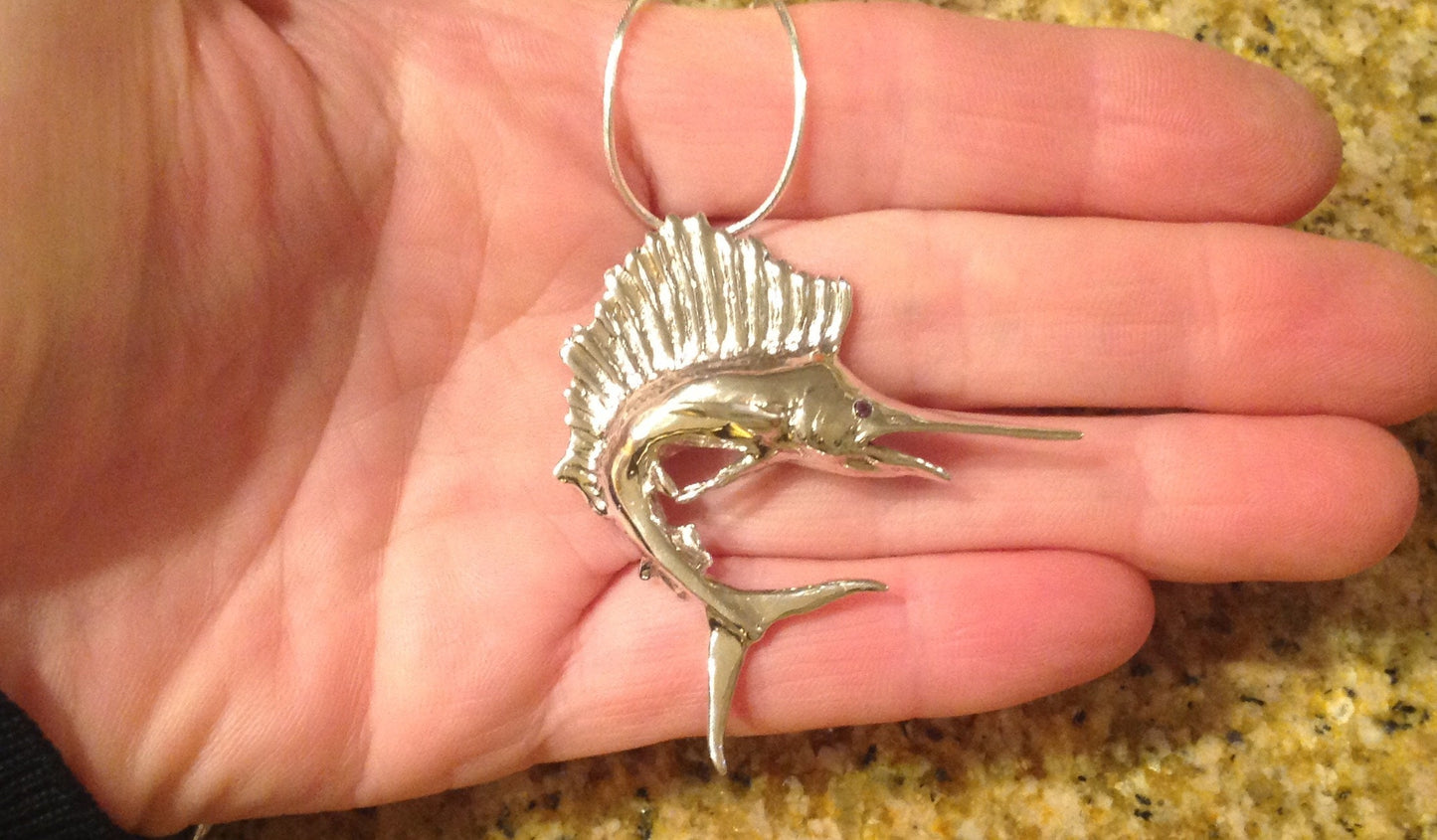 Sailfish large necklace. Grand Slam. Sea life, Ocean fish, jewelry . Sterling Silver necklace gift  Zimmer