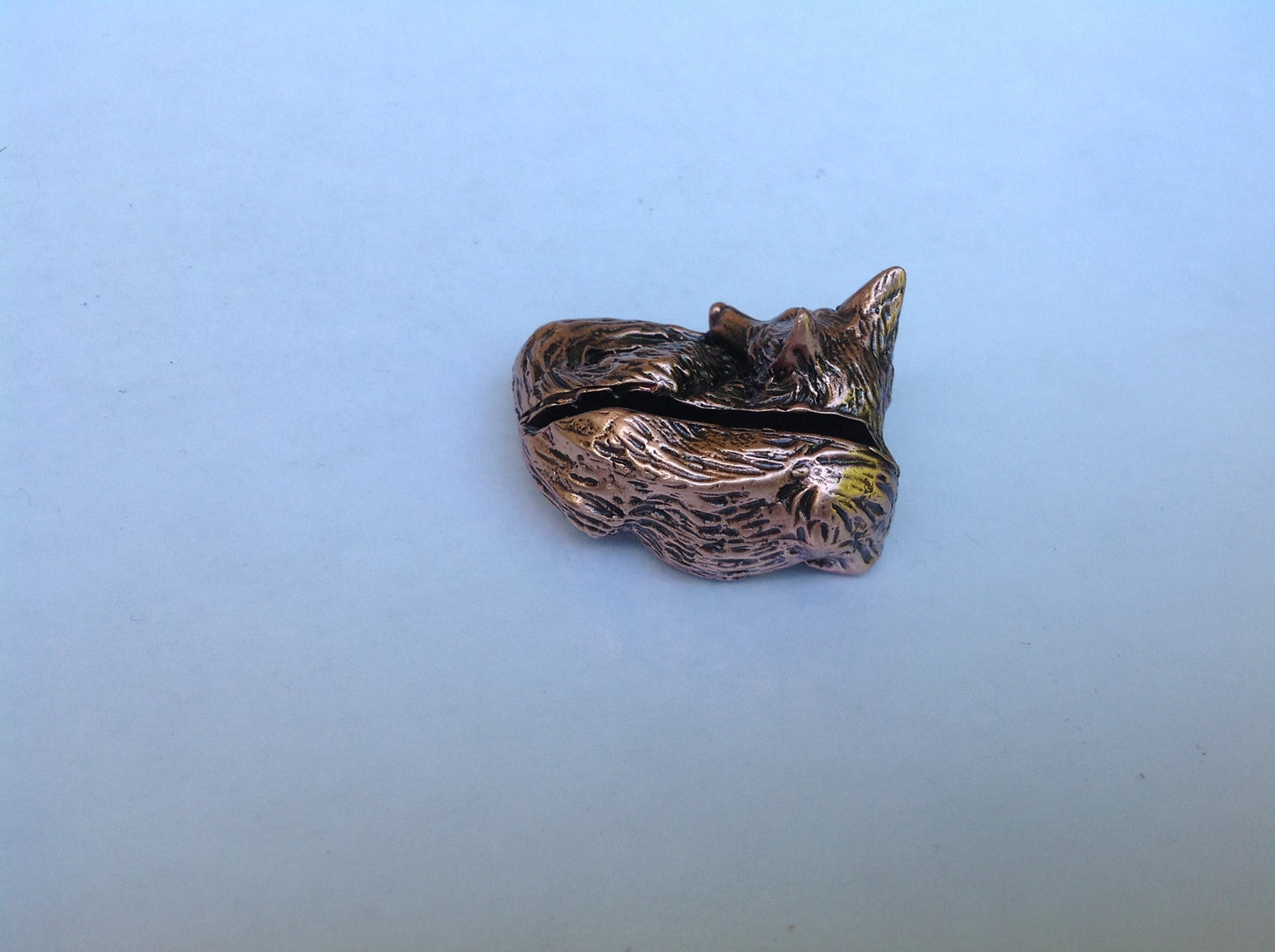 Sleeping Fox Place card or Business card holder.  Lead free Pewter Copper plated sculpture Zimmer