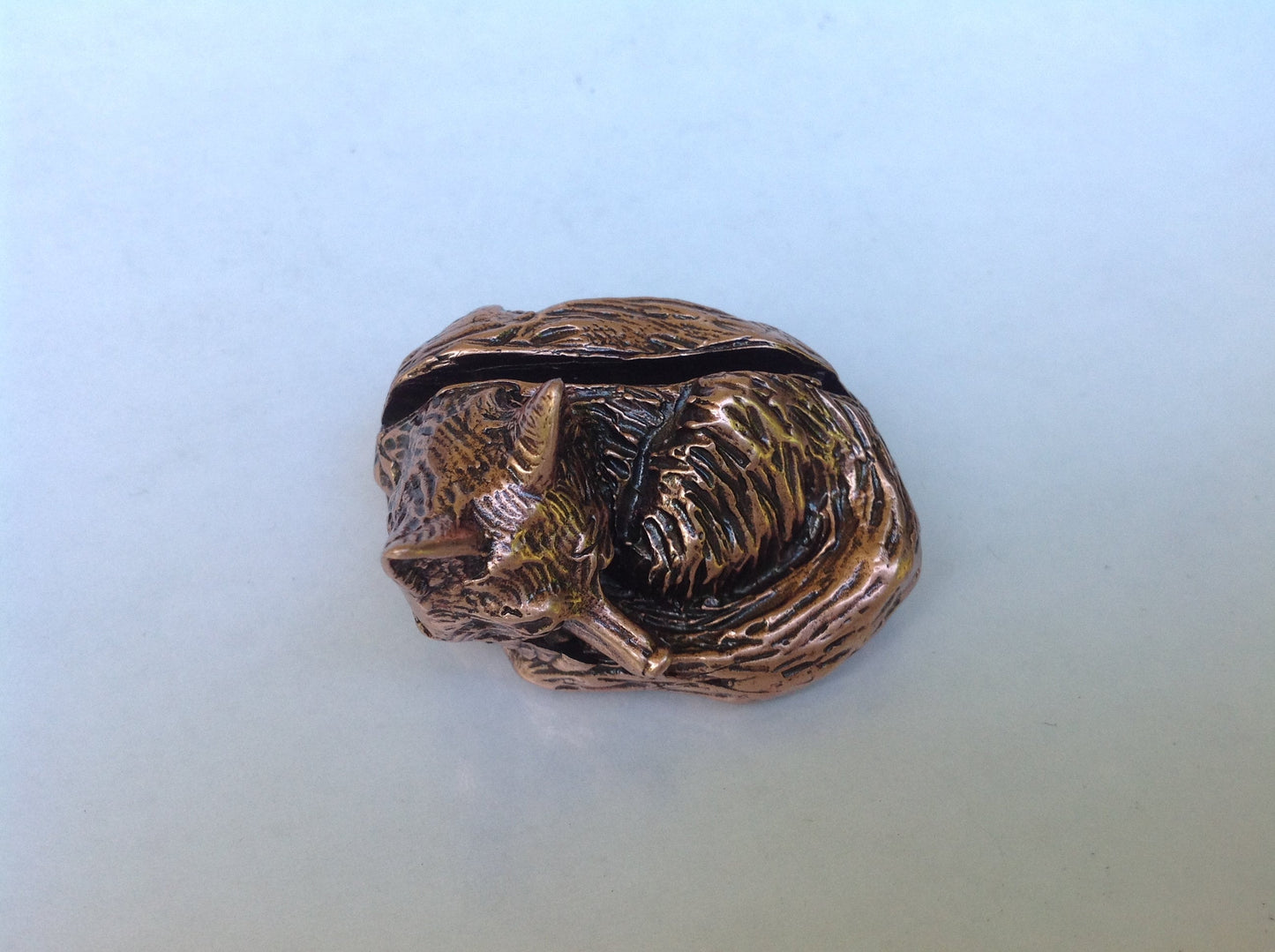 Sleeping Fox Place card or Business card holder.  Lead free Pewter Copper plated sculpture Zimmer