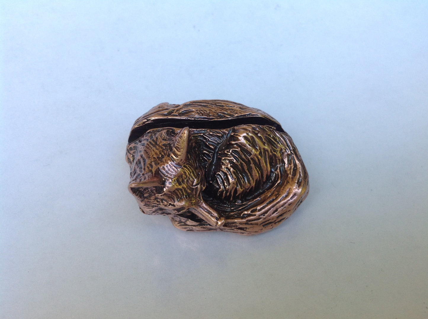 Sleeping Fox Place card or Business card holder.  Lead free Pewter Copper plated sculpture Zimmer