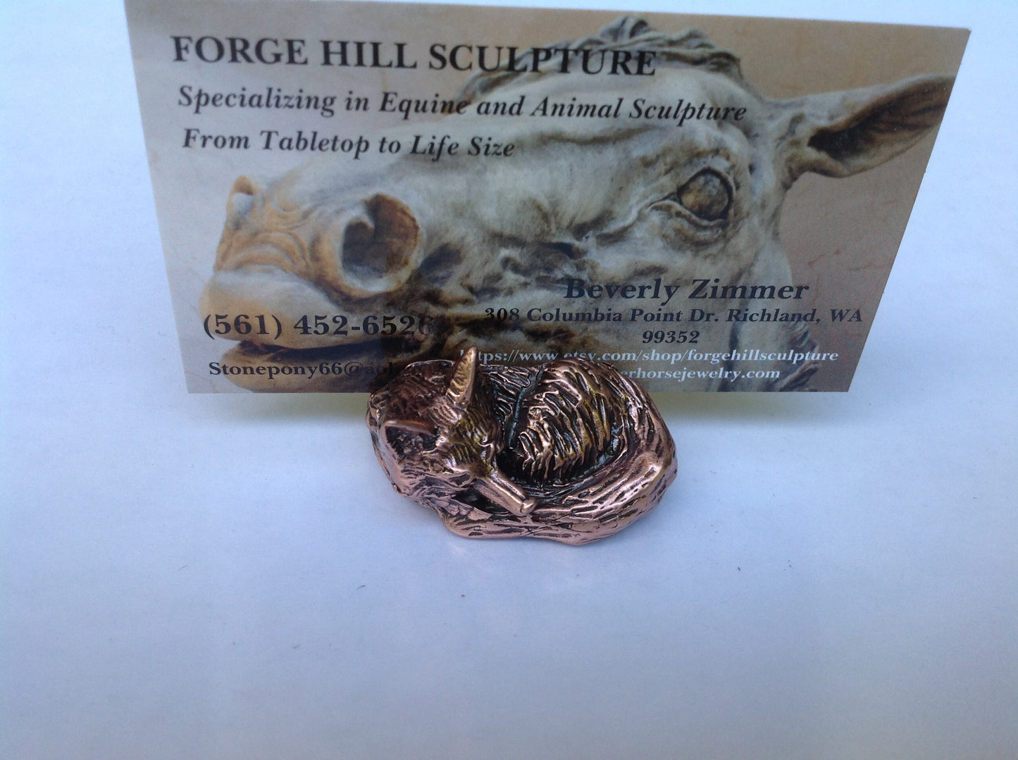 Sleeping Fox Place card or Business card holder.  Lead free Pewter Copper plated sculpture Zimmer