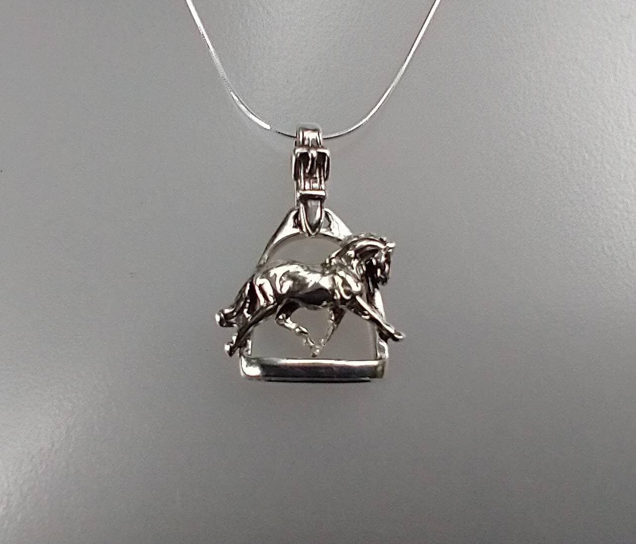 Horse Jewelry  Dressage horse and stirrup sterling silver pendant and chain dressage horse jewelry
