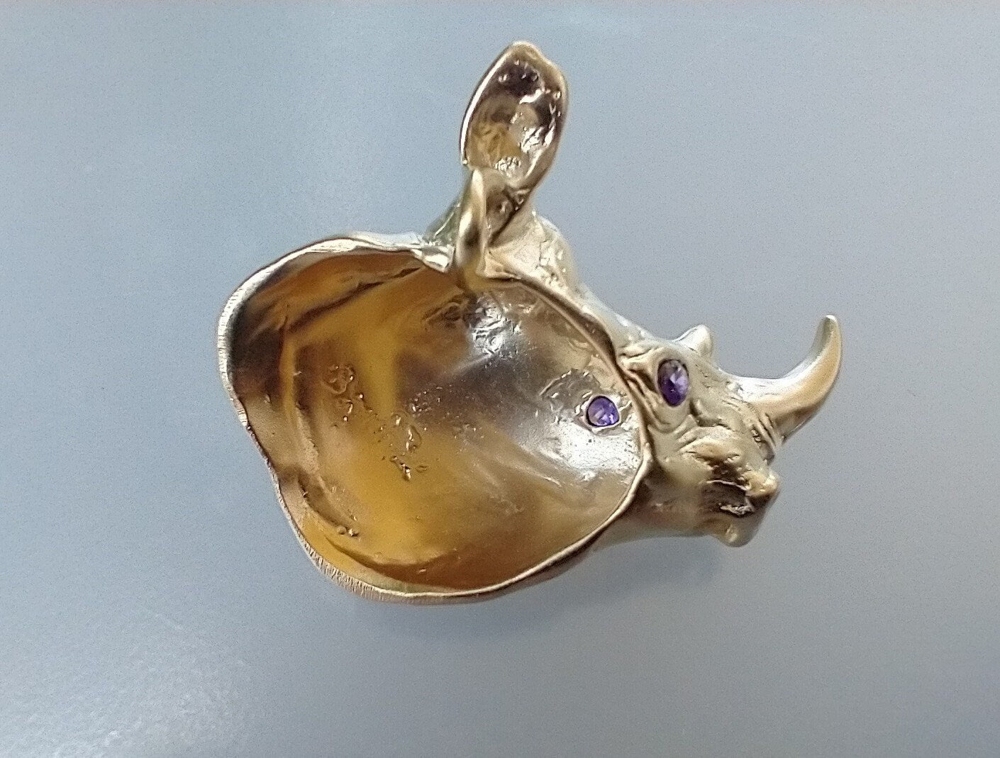 White Rhinoceros rhino Artisan Heavy Gold  plated pendant African animal  jewelry