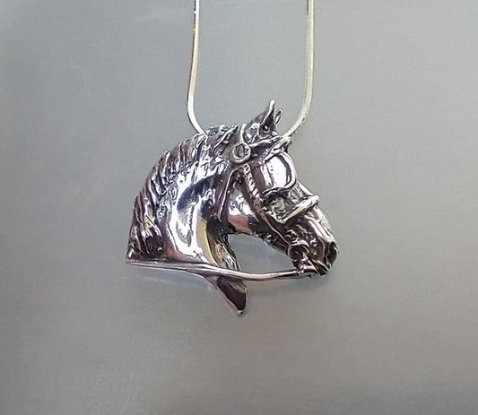 Driving horse harness pendant and chain necklace STERLING SILVER  Equestrian jewelry