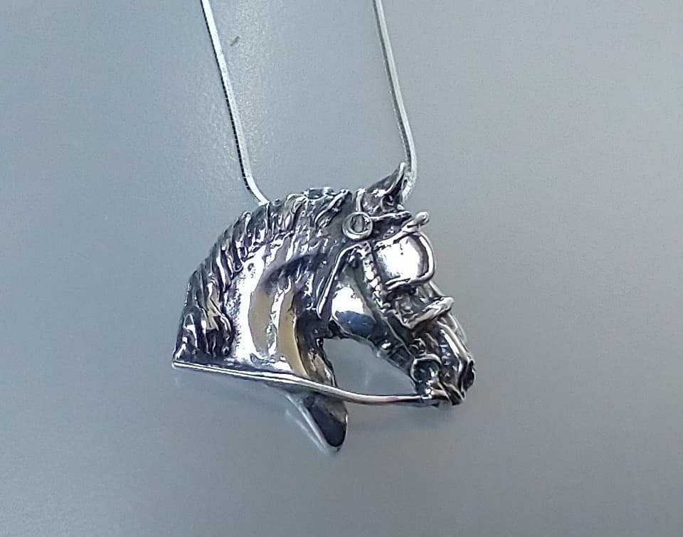 Driving horse harness pendant and chain necklace STERLING SILVER  Equestrian jewelry