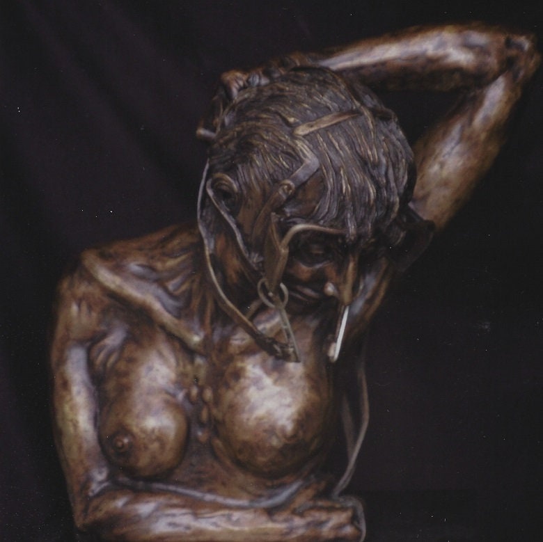 Bronze figurative sculpture. Female nearly life size bronze sculpture. Granite base