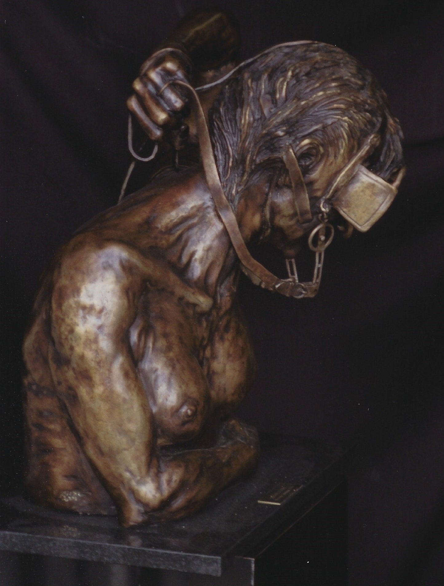 Bronze figurative sculpture. Female nearly life size bronze sculpture. Granite base