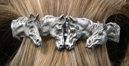 Horse Jewelry Four Horses heads barrette lead free pewter hair clip Equestrian Jewelry Perfect Gift for horse lover!