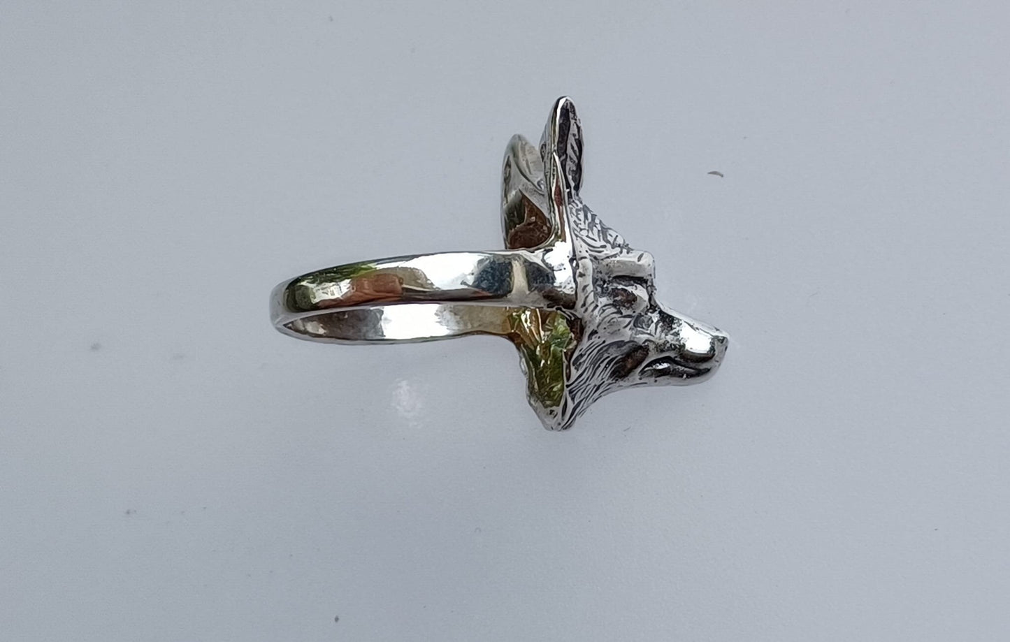 Fox mask ring size 7 sterling silver Peridot stone eyes  Zimmer