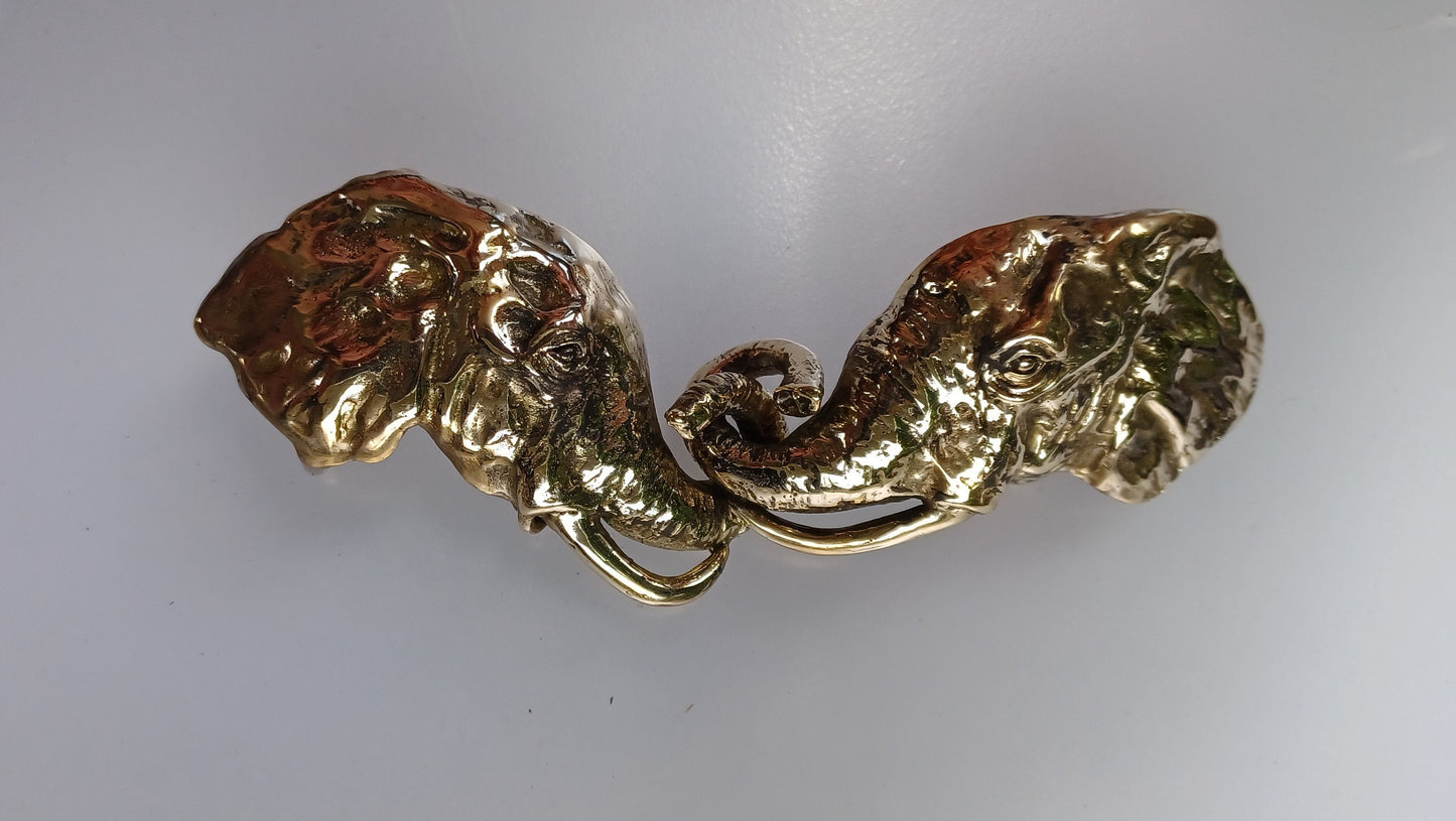 Articulating Elephants belt buckle Sculpture jewelry in bronze NO STONES in eyes.  Zimmer jewelry