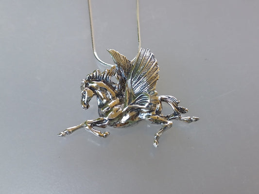 Pegasus necklace pendant & chain sterling silver Handmade by Artist  Zimmer Horse Jewelry