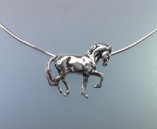 Dressage horse in Piaffe necklace  STERLING SILVER pendant and chain Equestrian jewelry