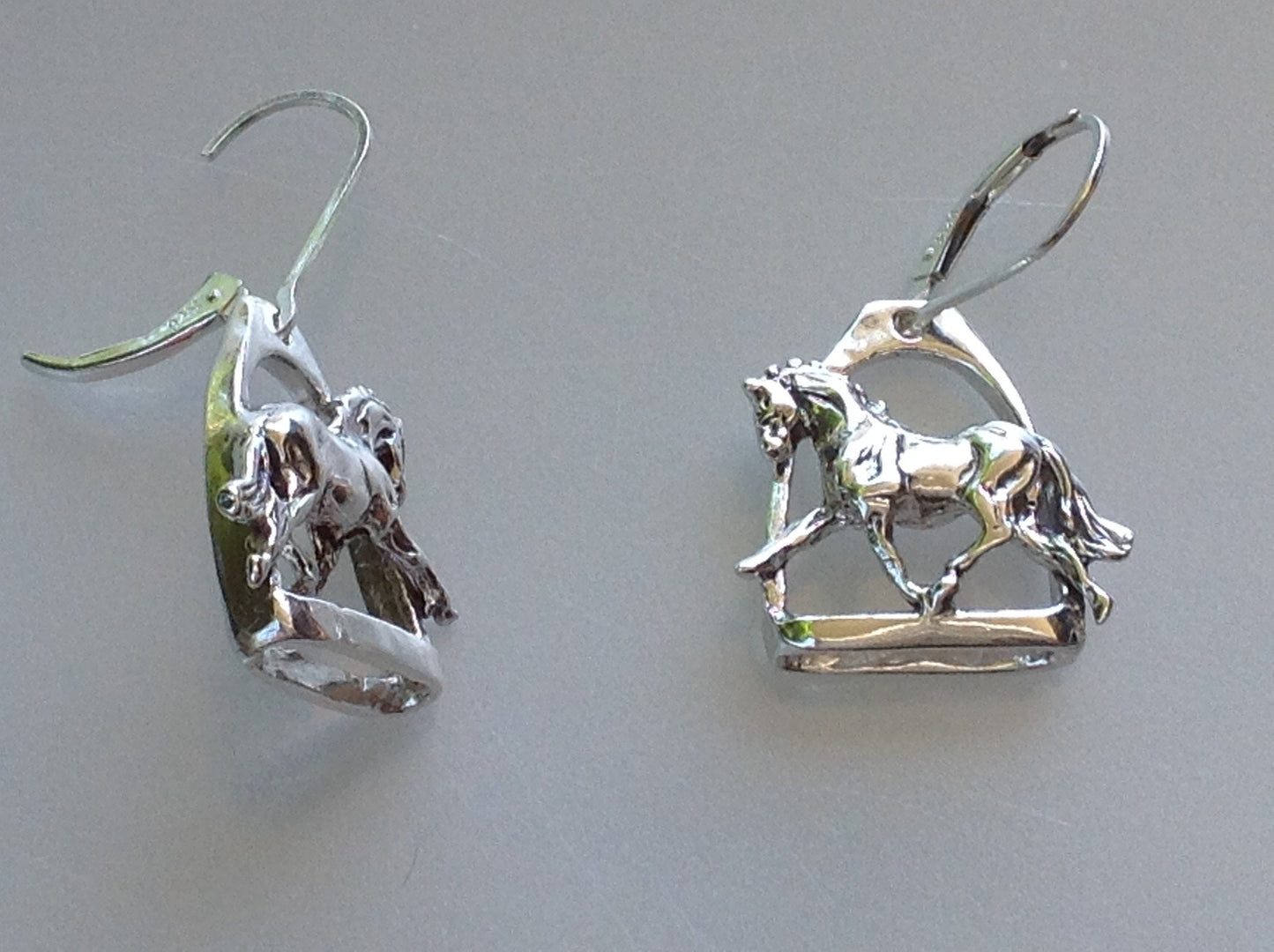 Stirrup and Trotting HORSE earrings STERLING SILVER Interchangeable lever backs  Forge Hill Sculpture  Jewelry