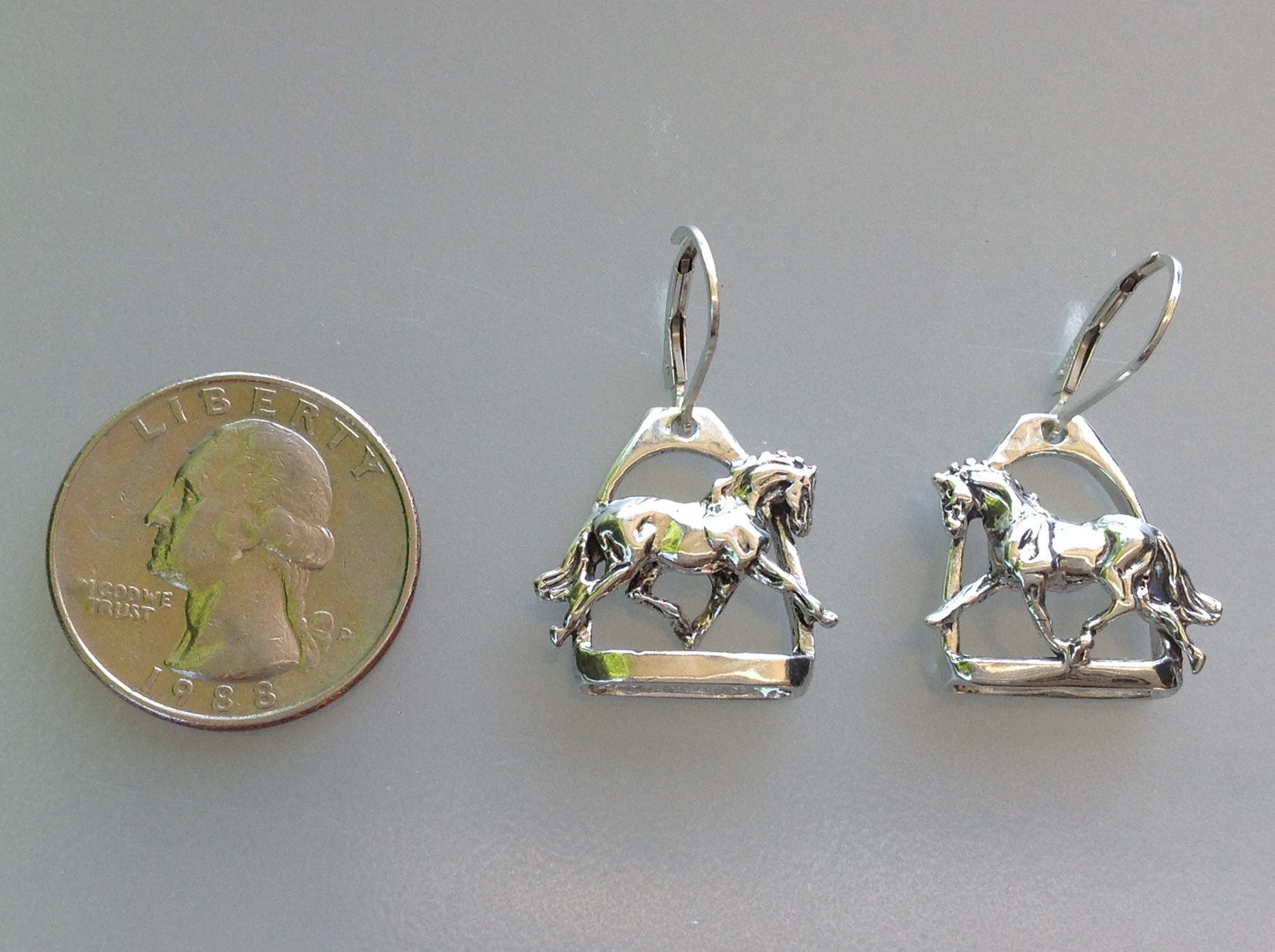 Stirrup and Trotting HORSE earrings STERLING SILVER Interchangeable lever backs  Forge Hill Sculpture  Jewelry
