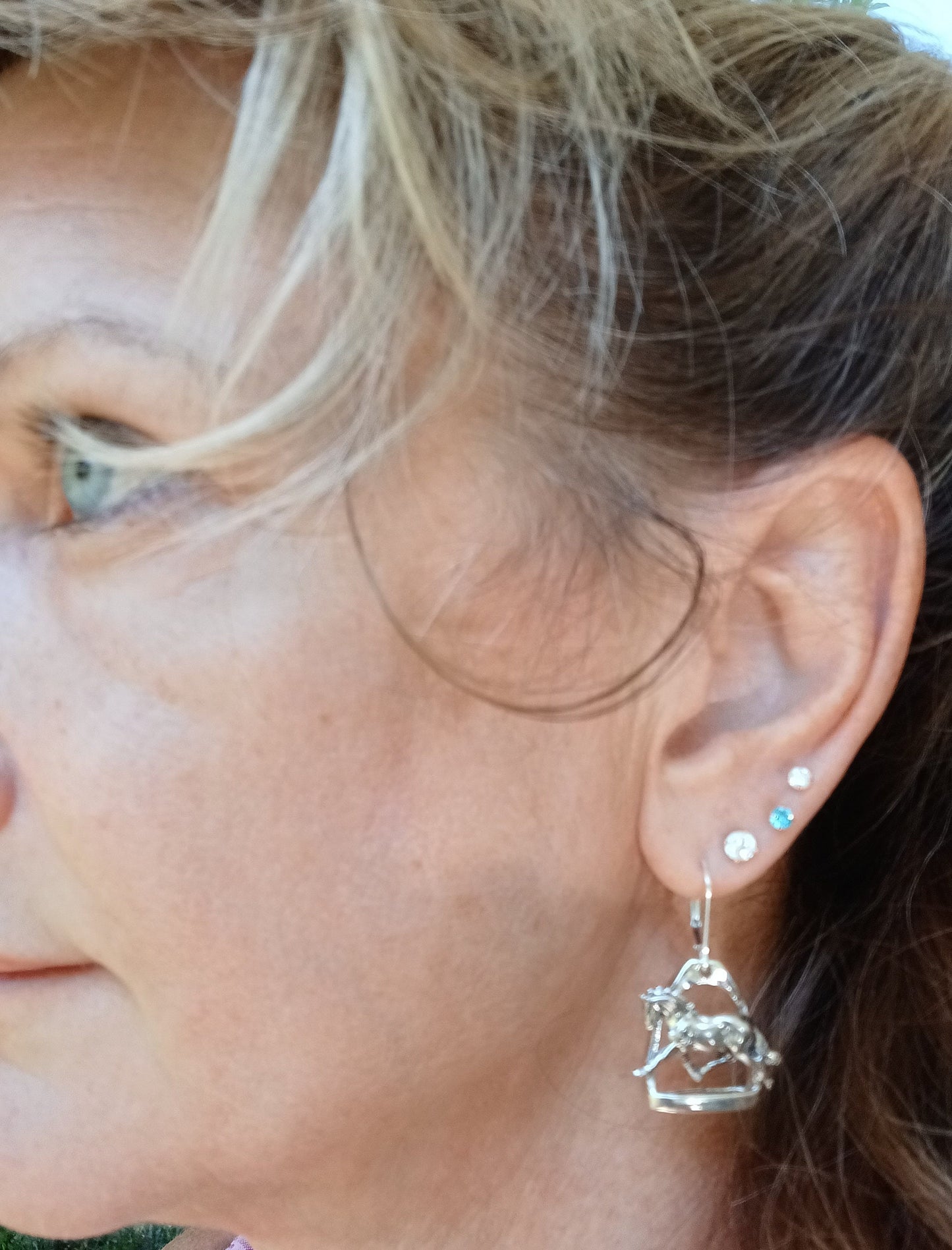 Stirrup and Trotting HORSE earrings STERLING SILVER Interchangeable lever backs  Forge Hill Sculpture  Jewelry