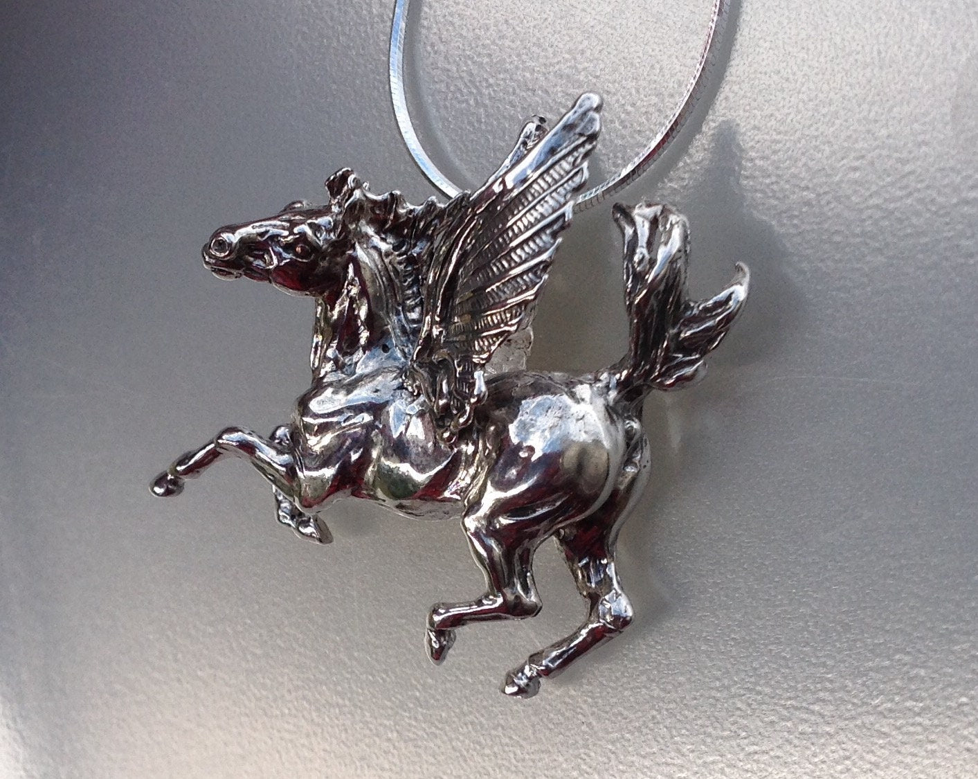 Extra LARGE Pegasus necklace pendant & chain sterling silver Handmade by Artist  Zimmer Horse Jewelry