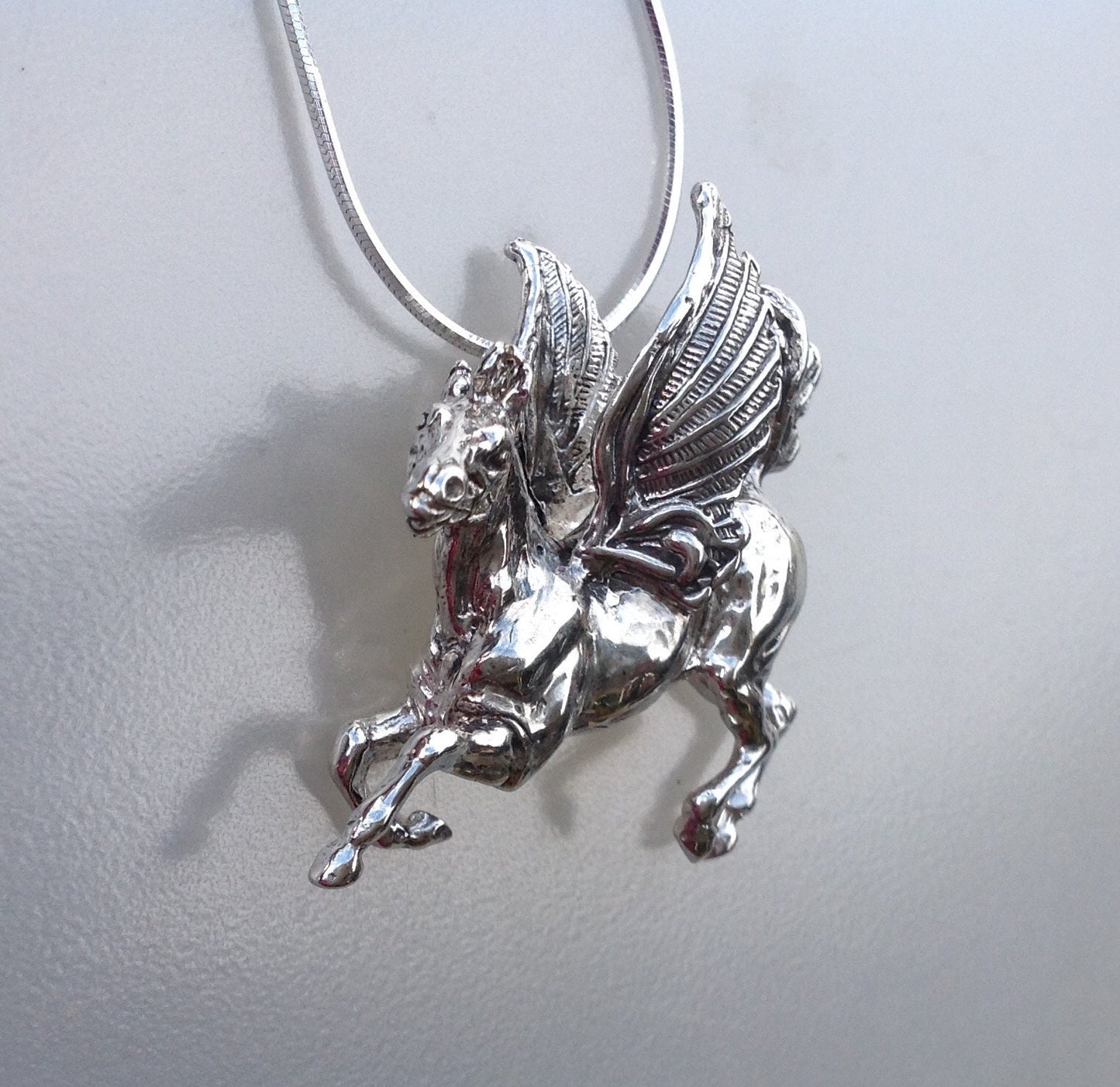 Extra LARGE Pegasus necklace pendant & chain sterling silver Handmade by Artist  Zimmer Horse Jewelry