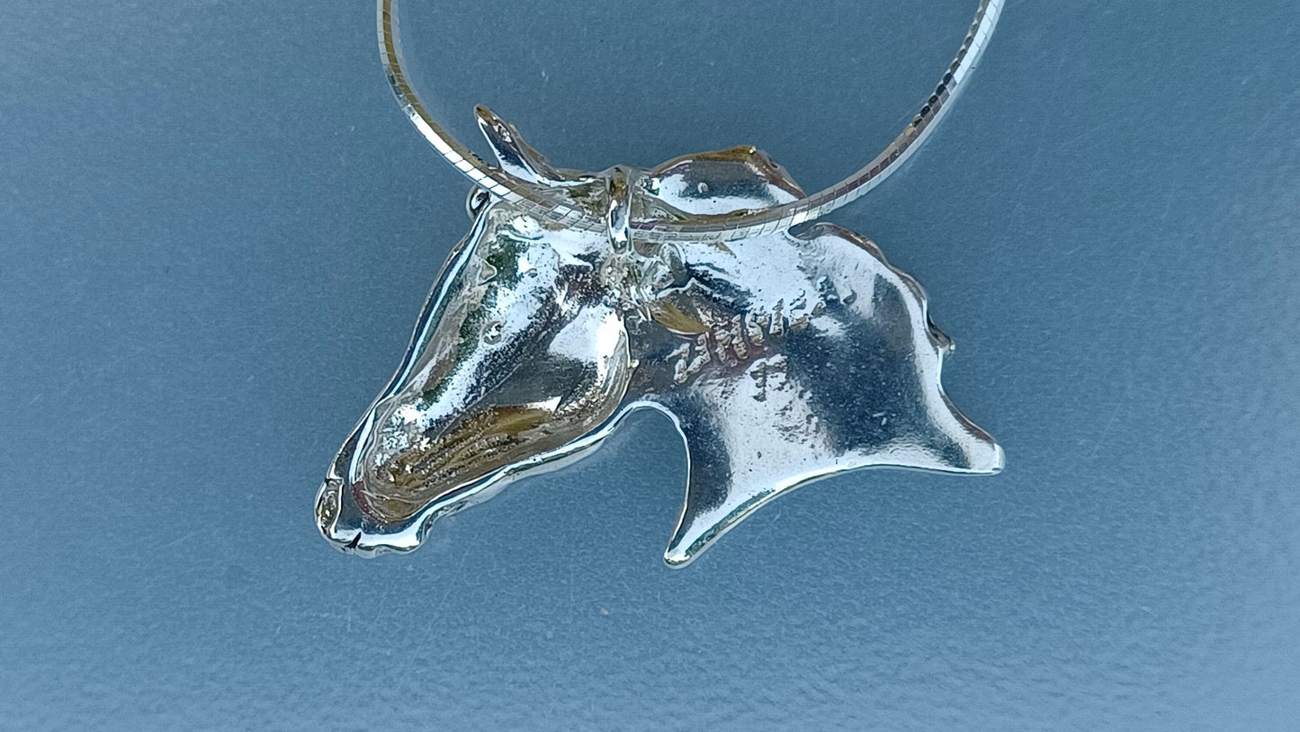 Horse Head Sterling Silver slide pendant and chain necklace. Equestrian  Jewelry. Zimmer design