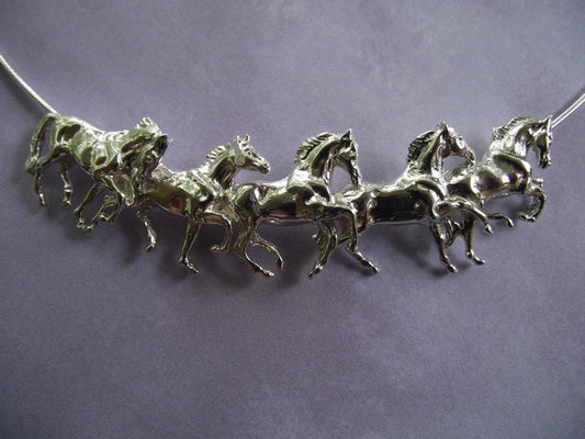 Sterling Silver Long Running Horses necklace Omega chain.  Signed Original. Zimmer equestrian jewelry