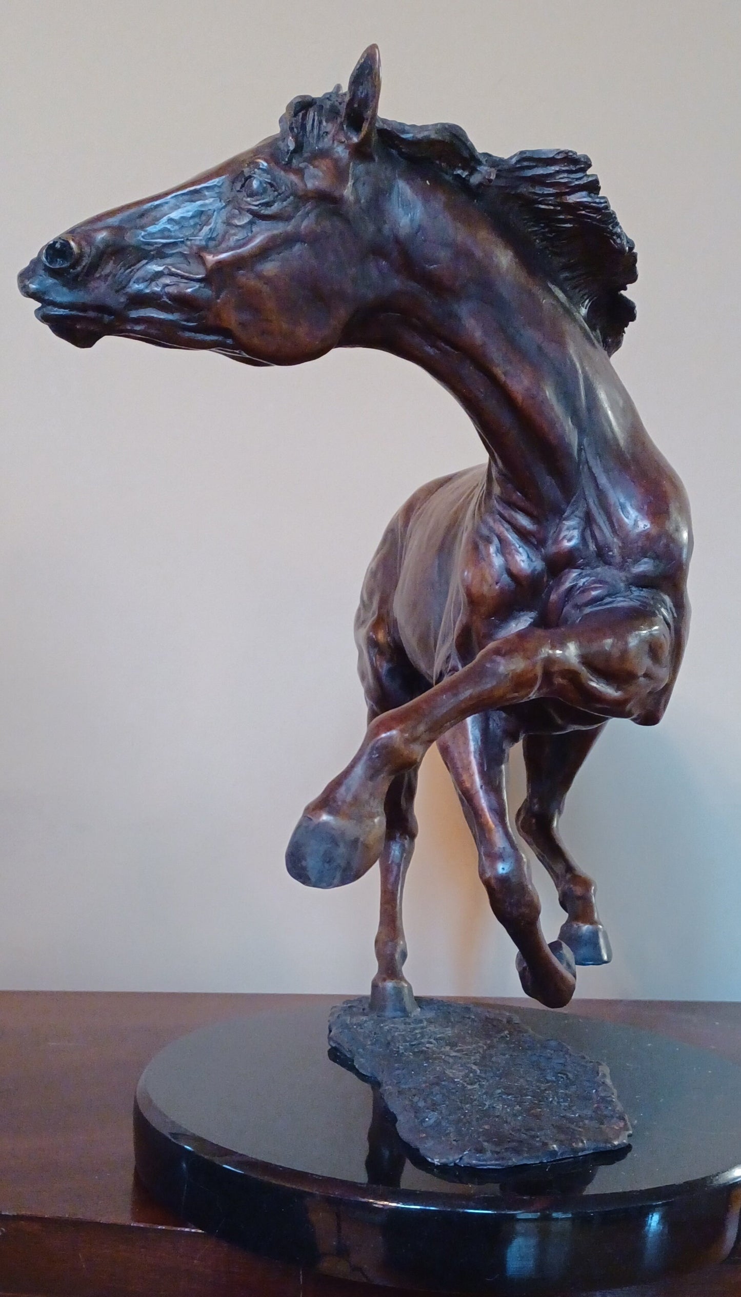 Bronze Horse Sculpture AVAILABLE NOW.  Sculpture edition, first casting 1/5 of "Unhinged". 17" tall. Beverly Zimmer Forge Hill Sculpture