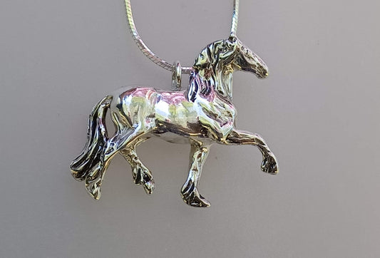 Friesian horse pendant  horse jewelry . SOLID CASTING, 3-Dimensional Sterling Silver necklace gift  Zimmer