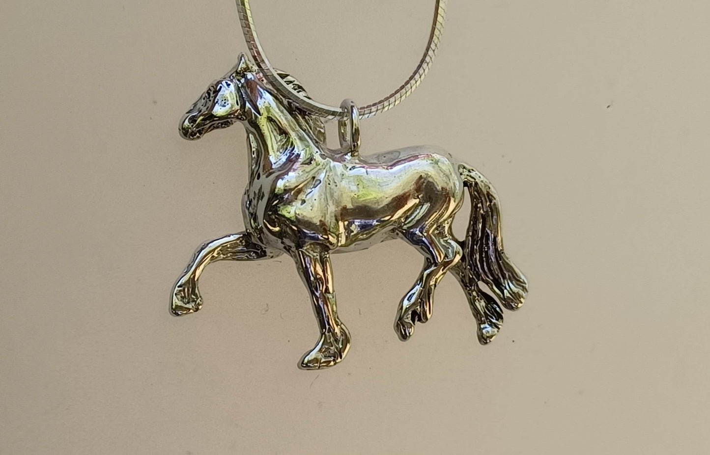 Friesian horse pendant  horse jewelry . SOLID CASTING, 3-Dimensional Sterling Silver necklace gift  Zimmer